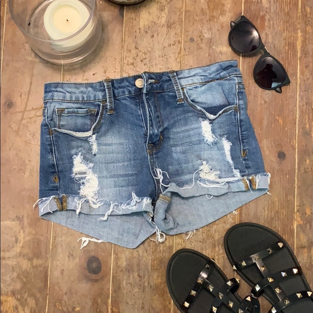 Distressed jean shorts
